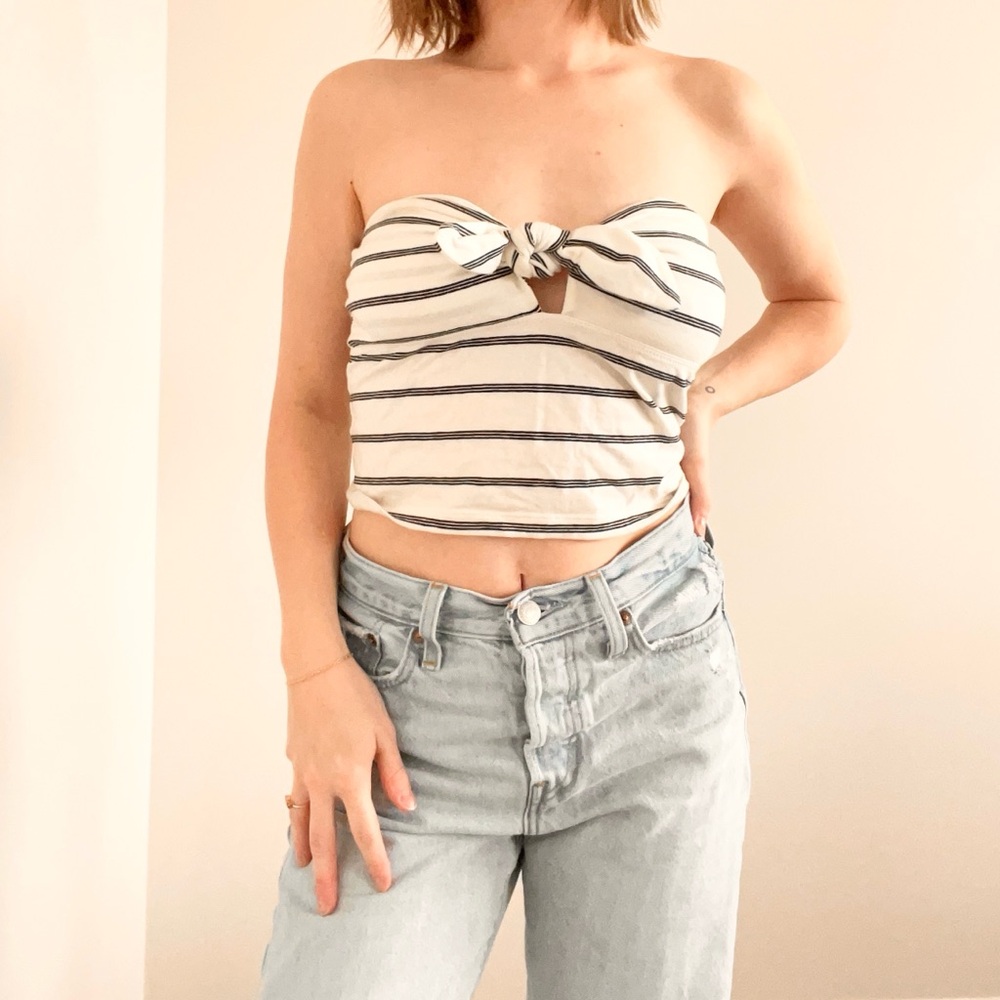 Wild Fable Striped Strapless Tie-Front Tube Top